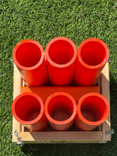 Load image into Gallery viewer, The &quot;Musket Shot&quot; Fireworks Cake &amp; Mortar Rack With 6 Orange HDPE DR11 Mortar Tubes as Featured by CodyBPyrotechnics!